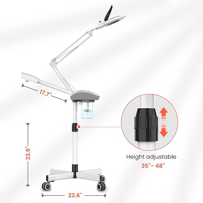 TASALON Professional Facial Steamer with 5X Magnifying Lamp, 2-in-1 Esthetician Steamer on Wheels with Ozone and Hot Mist, Ionic Facial Steamer for Facial Deep Cleaning and Moisturize