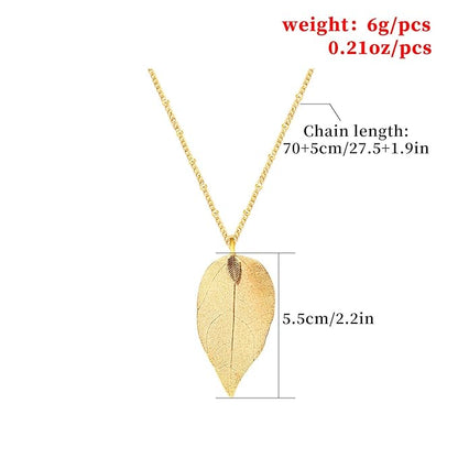 Simple Long Necklace Chain Leaf Pendant