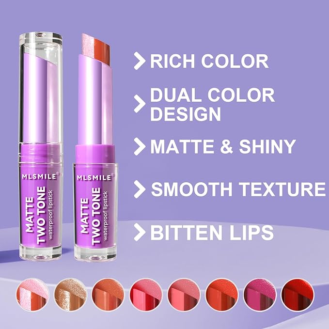 4Pcs Bitten Lips Lipstick Set, Shiny Nude Matte Long