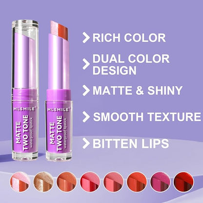 4Pcs Bitten Lips Lipstick Set, Shiny Nude Matte Long