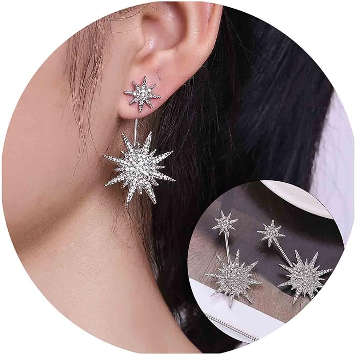 Starburst Jacket Earrings Gold Rhinestone Sun