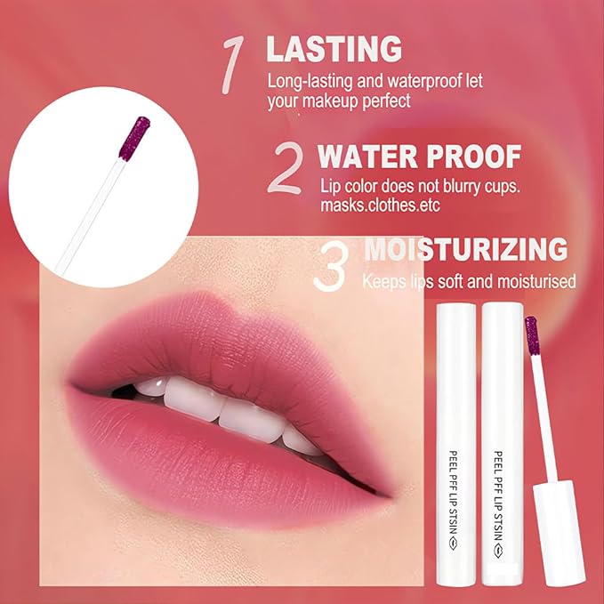 2Pcs Lip Stain Peel Off Kit,Matte Magic Lip Magic