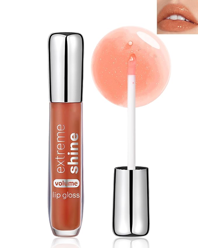Clear Glitter Lip Gloss Lip Plumper, Hydrating Lip Glow Oil Plumping Lip Oil Gloss, Long Lasting Moisturizing Orange Tinted Jelly Lip Gloss, Shimmer Lipgloss Lip Glaze Lip Care for Women-04