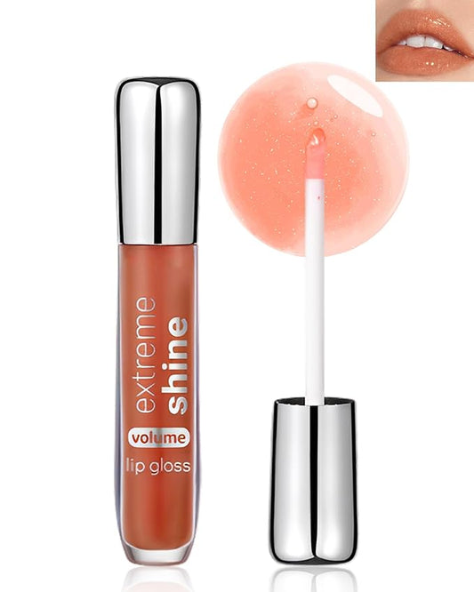 Clear Glitter Lip Gloss Lip Plumper, Hydrating Lip Glow Oil Plumping Lip Oil Gloss, Long Lasting Moisturizing Orange Tinted Jelly Lip Gloss, Shimmer Lipgloss Lip Glaze Lip Care for Women-04