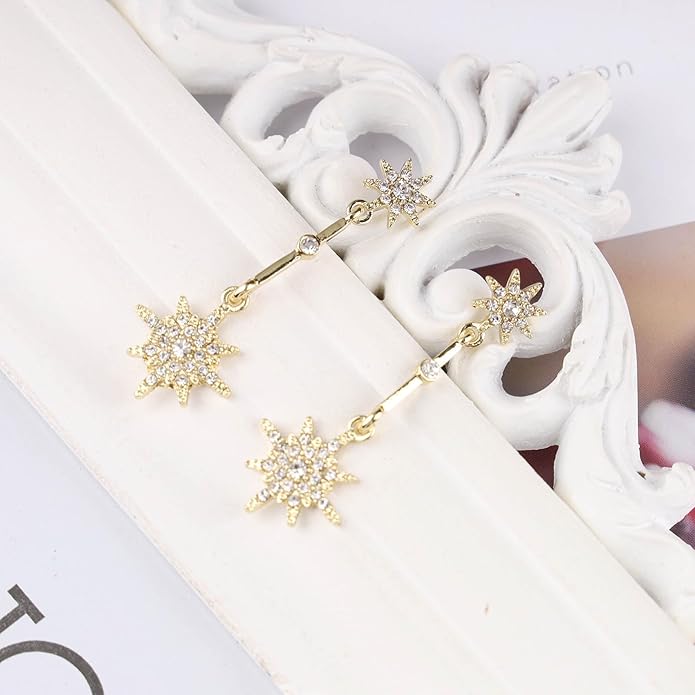 Vintage Crystal Starburst Drop Earrings Long