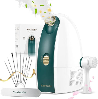 Newbealer Facial Steamer, 3in1 Aromatherapy Face Humidifier, 20 Min Hot & 60 Min Cold Nano Ionic Steam, 180ml Sinuses Moisturizing Cleansing Pores, Bonus 9-Piece Blackhead Remover Kit and Face Brush