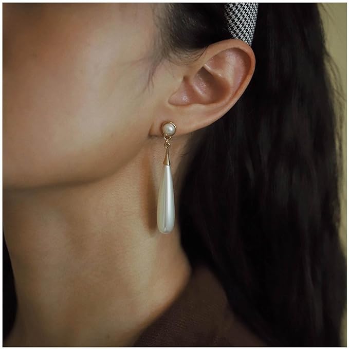 Boho Teardrop pearl Earrings Thin pearl