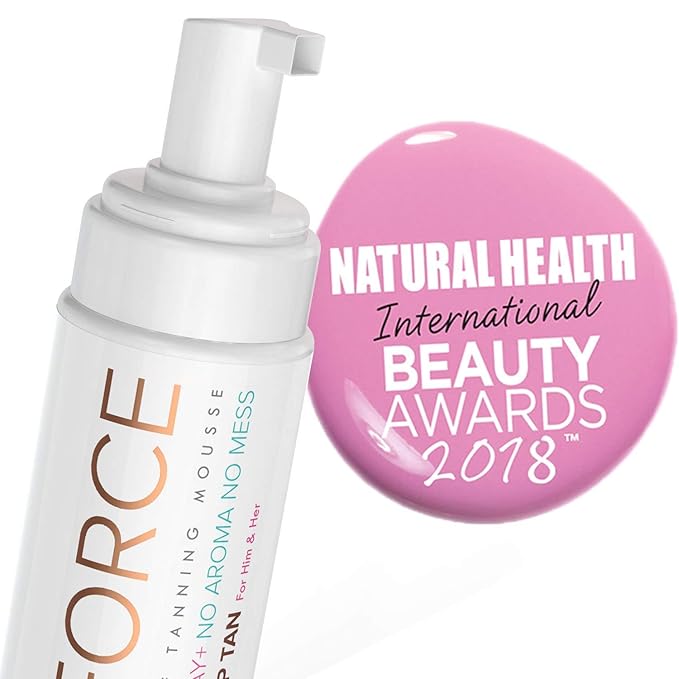 NYK1 Tan Force Sunless Self Tanning Mousse with MegaMitt Tanning Mitt - Salon Quality Streak Free Self Bake Tan Foam Tanning Oil Self Tanner - Natural Look Dry Golden Bronzer Cream - 250ml