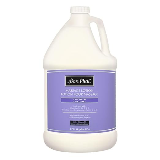 Bon Vital' Swedish Massage Lotion for Skin Tone Improvement, Dry Skin Repair, Increased Circulation, Great for Swedish and Sports Massages, 1 Gal, Label may Vary