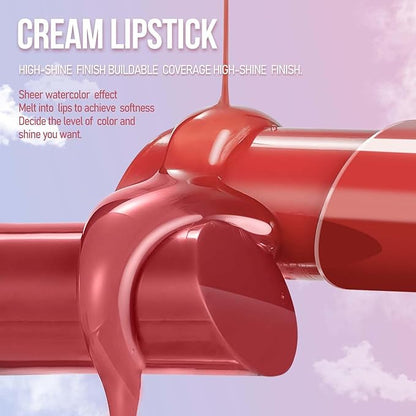 Wine Moisturizing Lipstick Korean Glossy Juicy Tinted Lip Balm, Long Lasting Non-Stick Lip Gloss Mirror Glass Lip Makeup,Lip Tint Stain Stick, High-gloss for Plumper Looking Lips,Vegan, 06