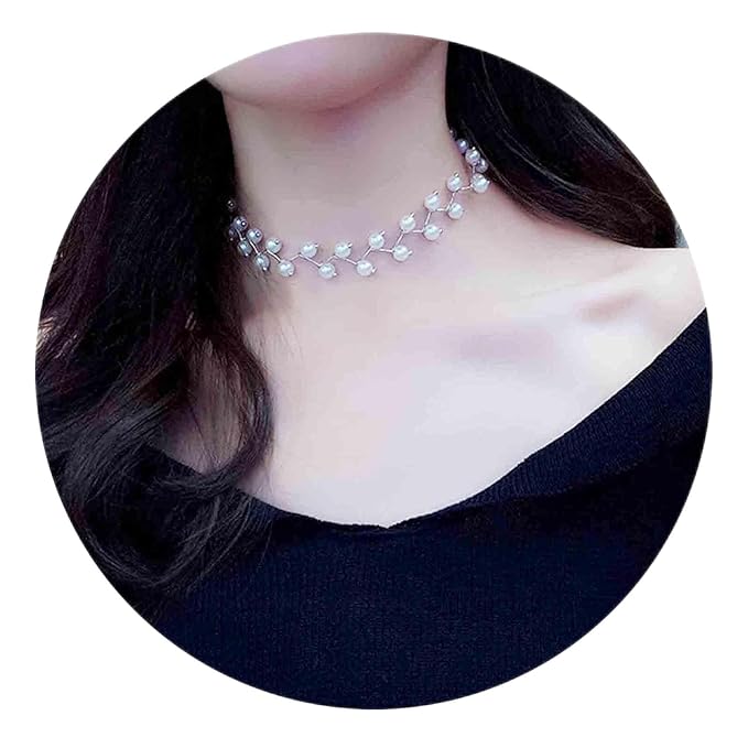 Boho Pearl Choker Necklace Silver Pearl