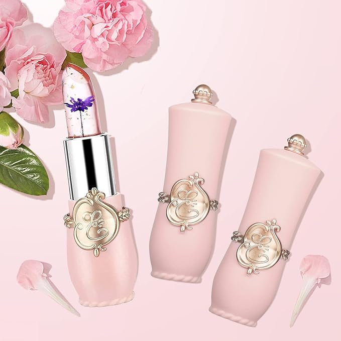 Pack of 3 Crystal Flower Lipstick Color Changing Lipstick Magic Lipstick Jelly Clear Lipstick,Long Lasting Nutritious Moisturizer Temperature Lip Stain Lip Gloss
