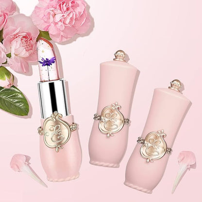 Pack of 3 Crystal Flower Lipstick Color Changing Lipstick Magic Lipstick Jelly Clear Lipstick,Long Lasting Nutritious Moisturizer Temperature Lip Stain Lip Gloss