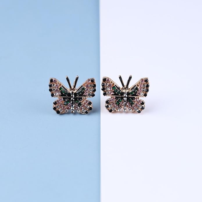 Tiny Butterfly Earrings Studs Vintage Crystal
