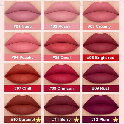 3Pcs Deep Fuchsia Matte Velvet Lipgloss Set,Dark Brown Lipgloss