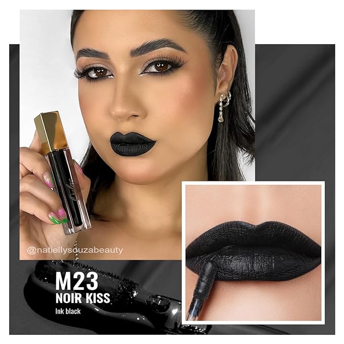 Oulac Matte Liquid Black Lipstick for Women Halloween, Highly Pigmented Color Lip Stain with Creamy Formula, Long Lasting, Waterproof, Vitamin E, Vegan, Cruelty-Free, M23