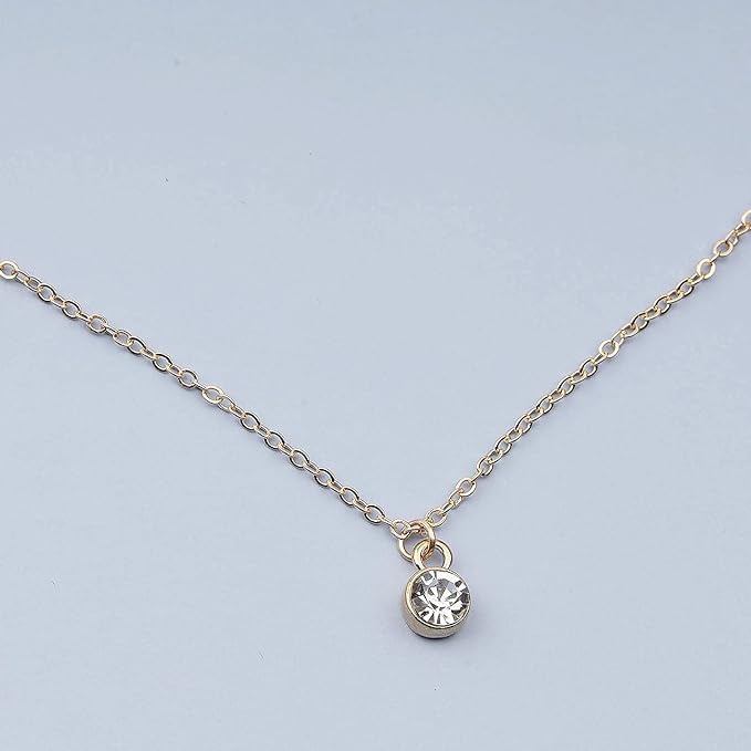 Tiny Rhinestone Pendant Necklace Gold Diamond