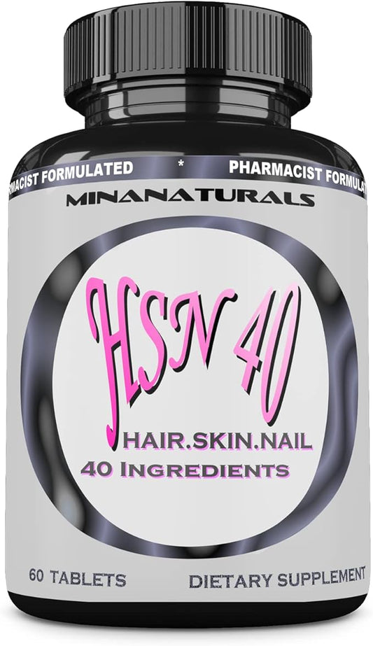 HSN 40 Hair Skin and Nails Growth Vitamins for Women. Biotin 10000 mcg, Keratin, Collagen, for Thicker, Stronger Hair. Tight, Smooth and Soft Skin. Healthy Nails.