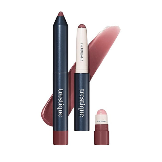 TRE'STIQUE trestique Prime And Shine Lip Crayon, Refillable Shiny Lipstick With Built-in Lip Primer, Clean Beauty Makeup Lipstick, Lipstick For Women, 2-in-1 Glossy Lipstick and Lip Primer