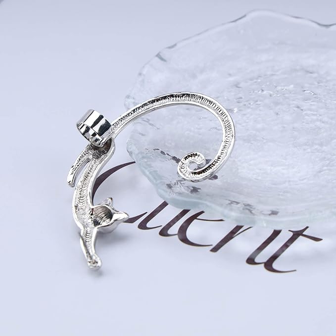 Boho Silver Cat Earrings Cat Ear
