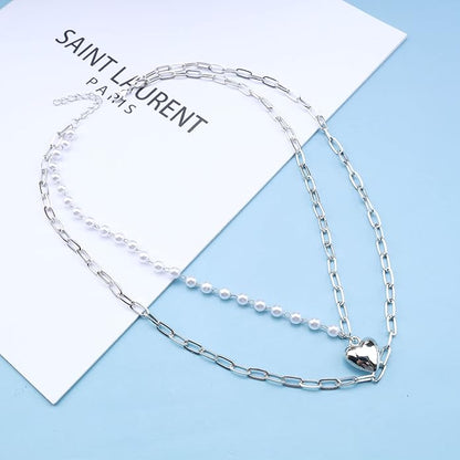 Boho Layered Pearl Choker Necklace Chain