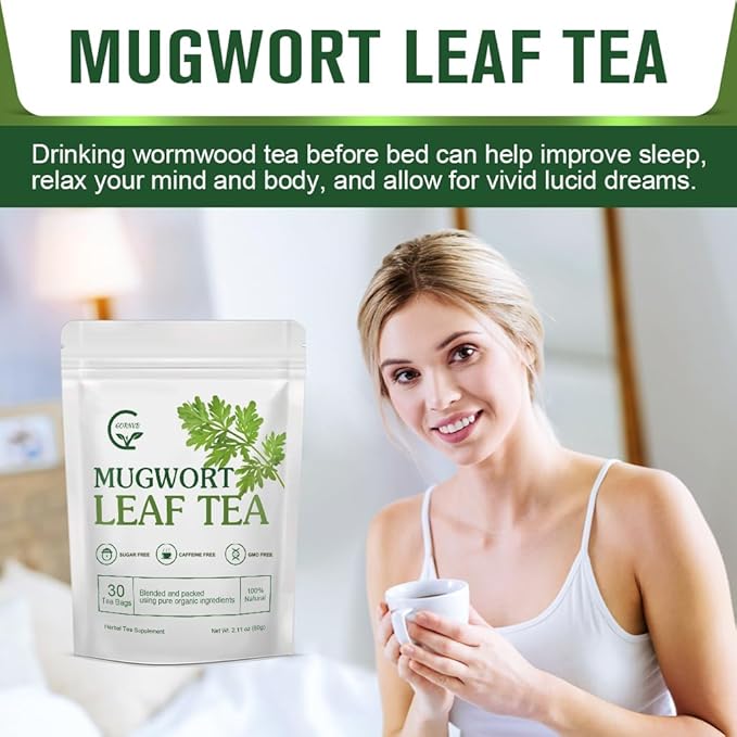 Organic Mugwort Tea Bags - Mugwort Herb Dried Leaves, Pure Natural Artemisia Vulgaris Herbal Tea, Caffeine Free, 30 Tea Bags