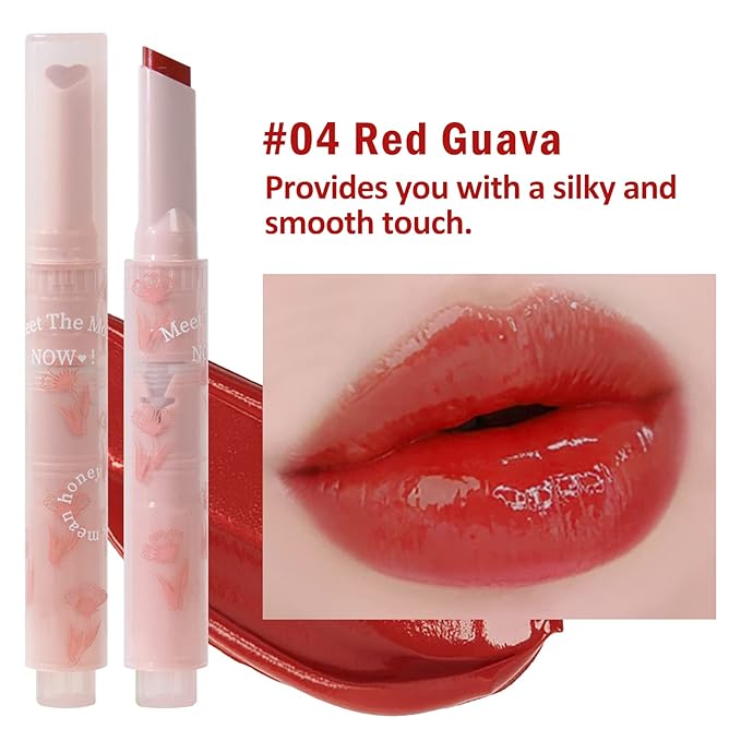Jelly Lipstick, Tinted Lip Gloss Heart Shape Lip Glaze, Moisturizing and Hydrating Glossy Lip Gloss Lip Balm, High-shine Finish Lip Makeup Lip Pen for Nourished, Fuller-looking Lips (#04)