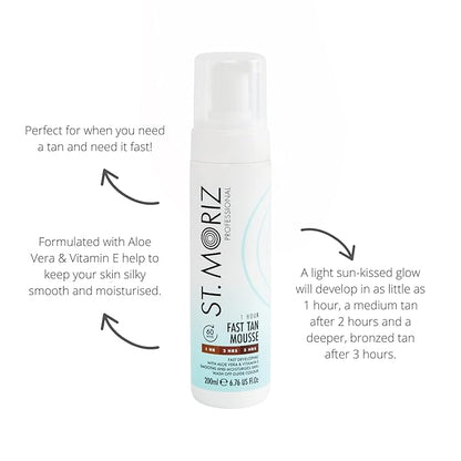 St. Moriz Professional 1 Hour Fast Self Tanner Mousse with Tanning Mitt Bundle - Light to Dark - 200ml - Sunless Instant, Express Self Tanning Foam for Golden, Natural Looking Fake Tan - Aloe Vera