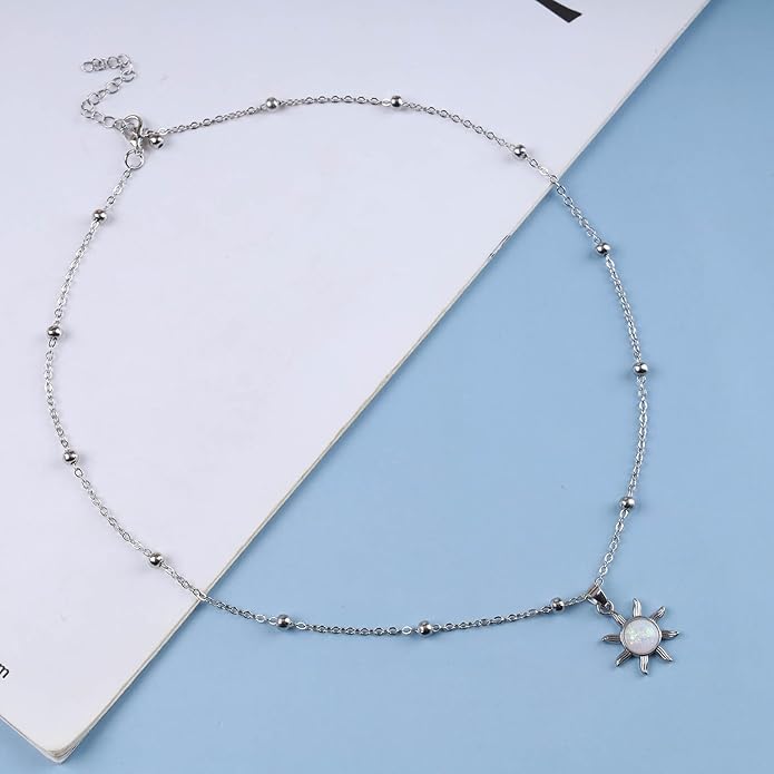 Vintage Opal Crystal Sun Pendent Necklace Opal Sunburst