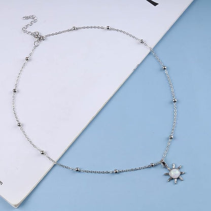 Vintage Opal Crystal Sun Pendent Necklace Opal Sunburst