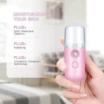 Honoson 2 Pieces Nano Facial Mister 30 ml Mini Face Humidifier Portable Facial Sprayer USB Rechargeable Handy Skin Care Machine for Face Hydrating, Daily Makeup (Pink)