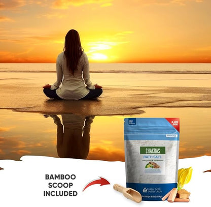 Chakras Bath Salt 128 Ounces (8 Lbs) Epsom Salt with Natural Ylang Ylang and Sandalwood Essential Oils Plus Vitamin C in BPA Free Pouch with Easy Press Lock Seal Made in USA
