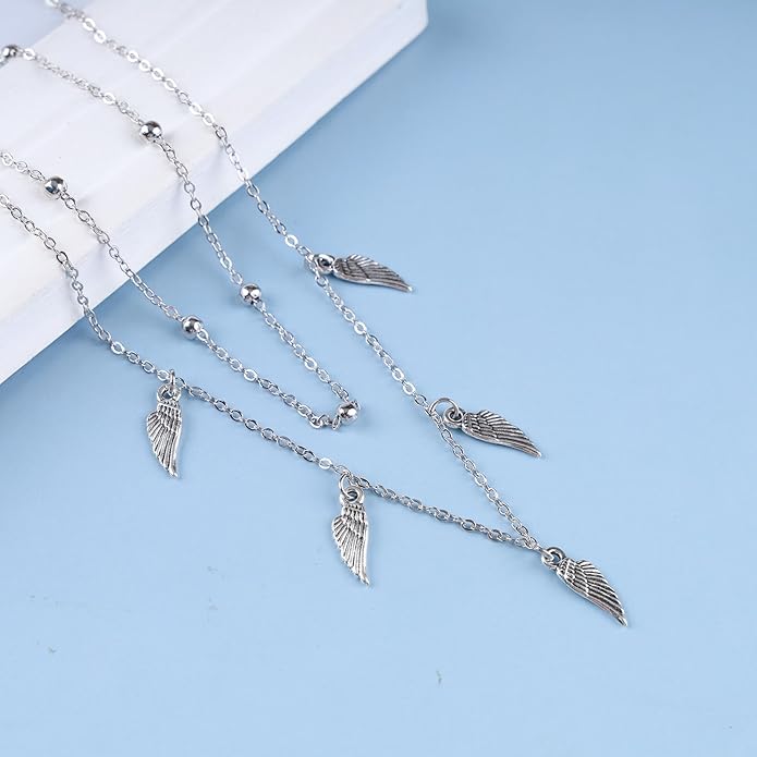 Vintage Layered Wing Dangle Necklace Angel