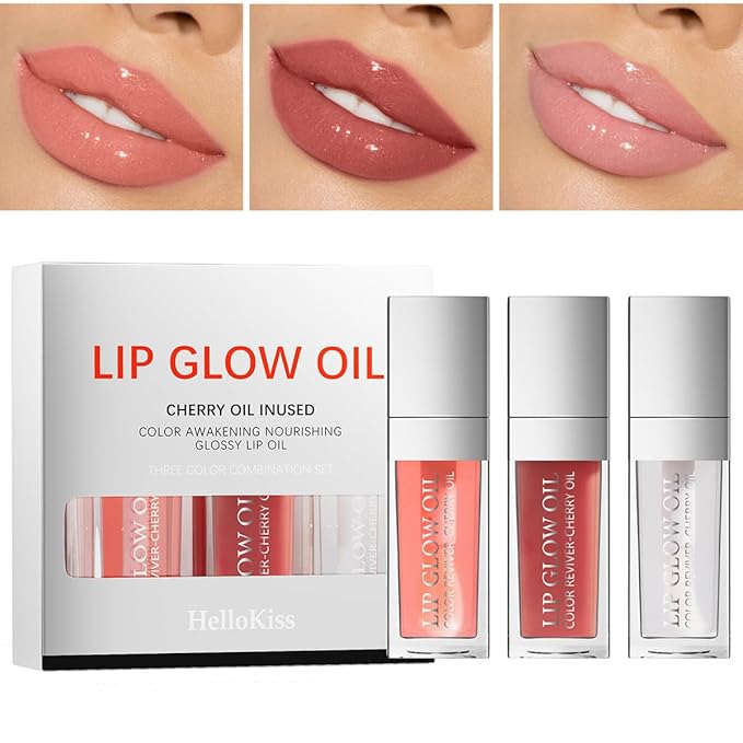 3 Set Lip Oil Hydrating Tinted Lip Balm, Plump Lip Gloss Lip Care Transparent Toot Lip Oil Tinted, Fresh Texture & Non-sticky, Nourishing Repairing Lip Lines Lip Care Products (Set A)