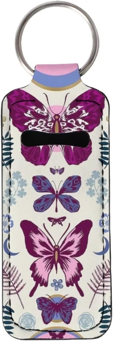 Bulopur Butterflies Women Girls Chapstick Holder Keychain Neoprene Girls