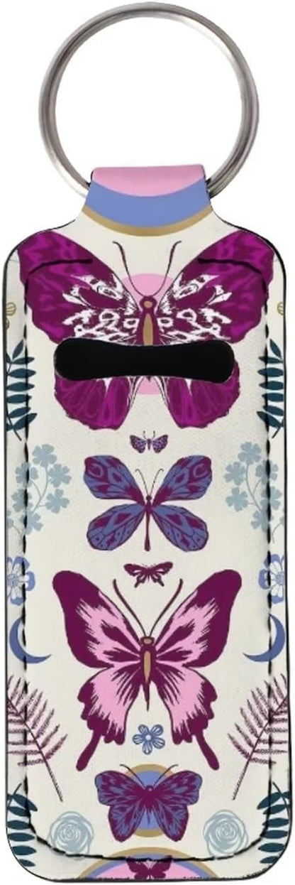 Bulopur Butterflies Women Girls Chapstick Holder Keychain Neoprene Girls