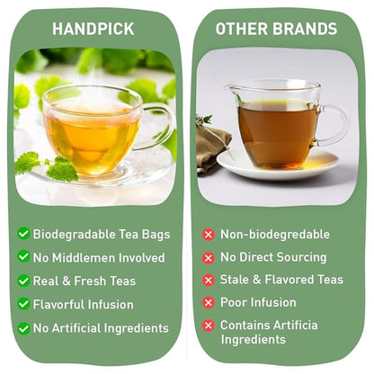 HANDPICK, Organic Moringa Tea Bags (100 Count) Non-GMO, Caffeine Free, Pure Moringa Leaves | Sweet and Light Herbal Tea Bags, Round Eco-conscious Teabags