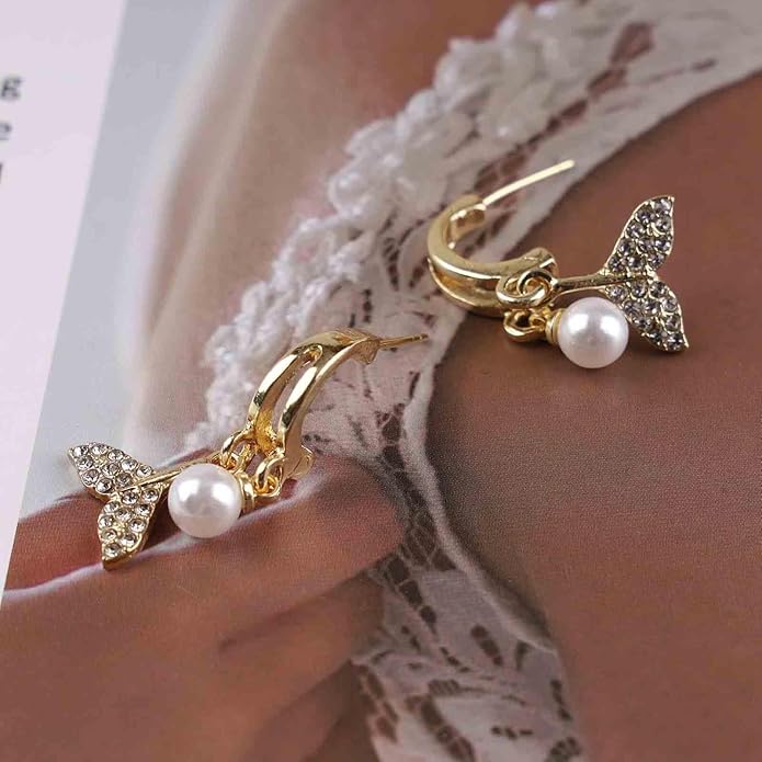 Boho Crystal Pearl Dangle Earrings Cz