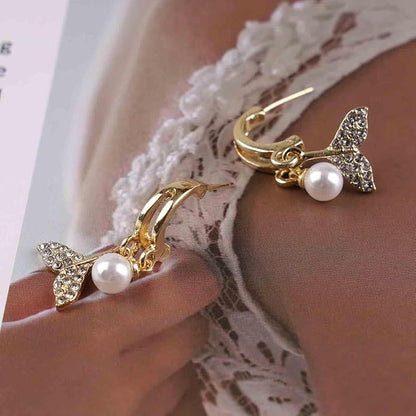 Boho Crystal Pearl Dangle Earrings Cz