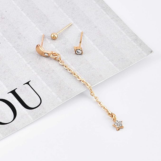 Bohemia Moon Star Dangle Earrings Gold