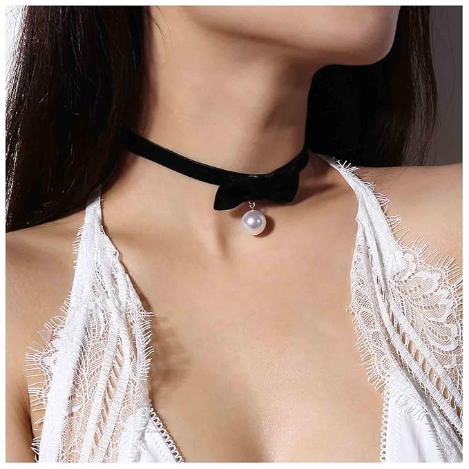 Vintage Satin Choker Necklace Pearl Pendant