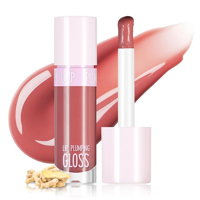 DAGEDA Lip Plumper Gloss,Glossy Liquid Lipstick with Ginger Extract,Highly Pigmented Plumping Lip Gloss,Fuller Looking Lips,Moisturizing Lip Gloss for Women,0.28oz (Rosewood)
