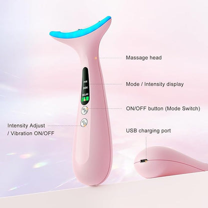 Facial and Neck Massager for Face, Neck - Skin Lifting & Firming - Wrinkle & Dark Circle Reducer - at Home Skin Care Face Sculpting Tool and Neck Massager-Pale Pink