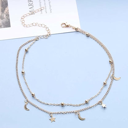 Boho Star Moon Necklace Choker Gold