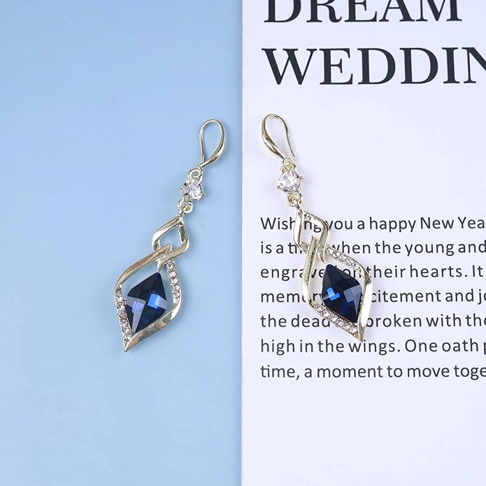 Vintage Sapphire Drop Earrings Blue Crystal