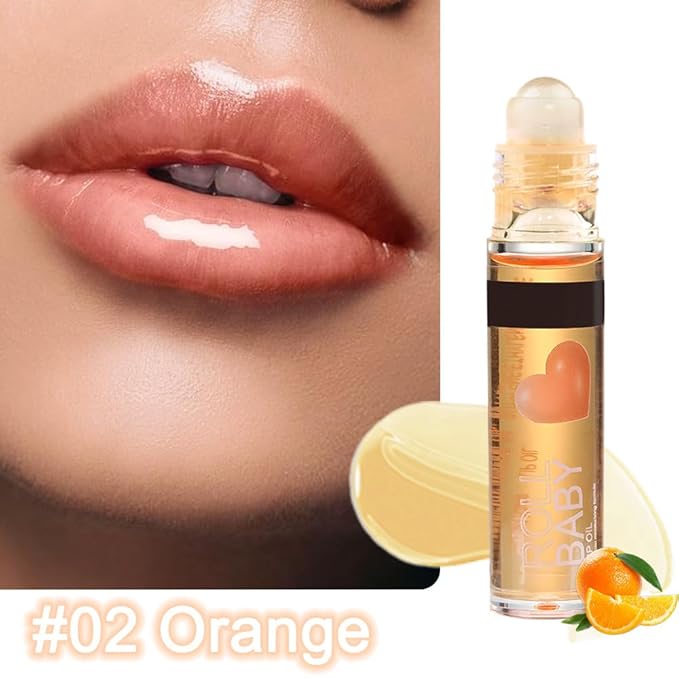 BINGBRUSH Roller Lip Glaze Mirror Lip Gloss, Plumping Magic Mood Lipstick Lip Glaze, High-Shine Clear Lip Stain Lip Balm Lip Care, Longlasting Moisturizing Lip Glow Oil (1Pc 02# Orange)