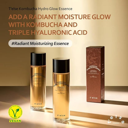 T'else Kombucha Hydro Glow Essence 5.07 fl.oz., Enriched with kombucha and triple hyaluronic acid, Radiant moisturizing essence for smooth and healthy dewy glowing skin, All Skin Type, Korean Skincare