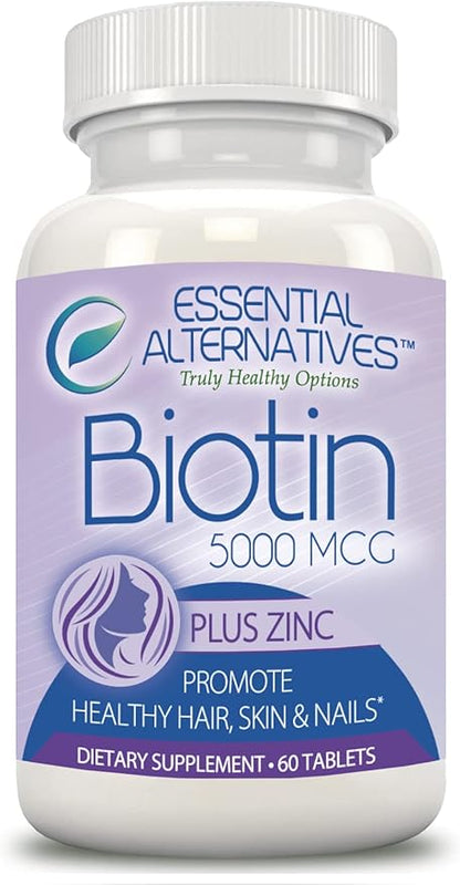 Biotin 5000mcg + Zinc 60 Tablets, Hair, Skin, and Nail Support