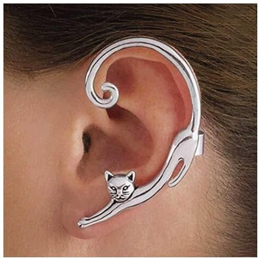 Boho Silver Cat Earrings Cat Ear