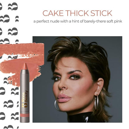 Rinna Beauty Thick Stick Lip Crayon - Cake - Long Lasting Lipstick, Moisturizing Creamy Formula w/Hydrating Oils & Extracts, Built-In Sharpener, Vegan, Cruelty Free, Sulfate Free, Gluten Free, 1 ea